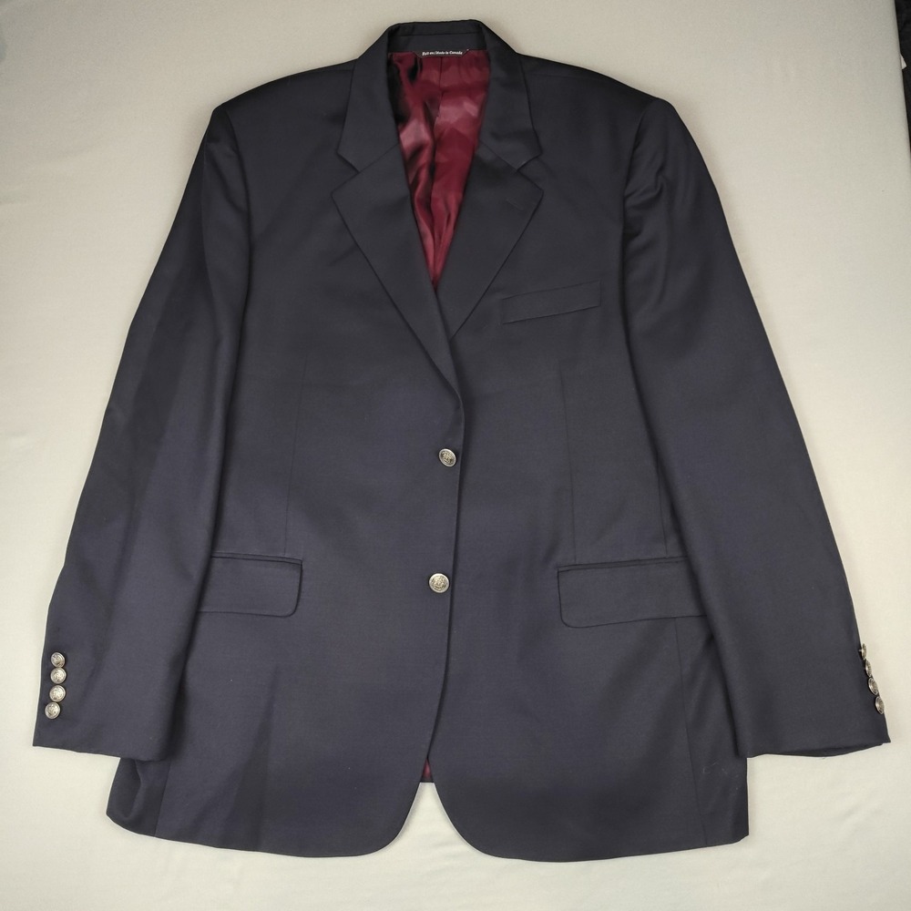 Vintage Paul Dione Mens 46R Blazer Navy Blue 100% Wool Union Made Canada